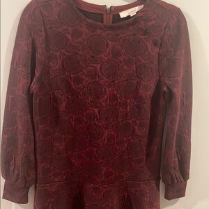 LOFT Deep Red Floral Textured Blouse